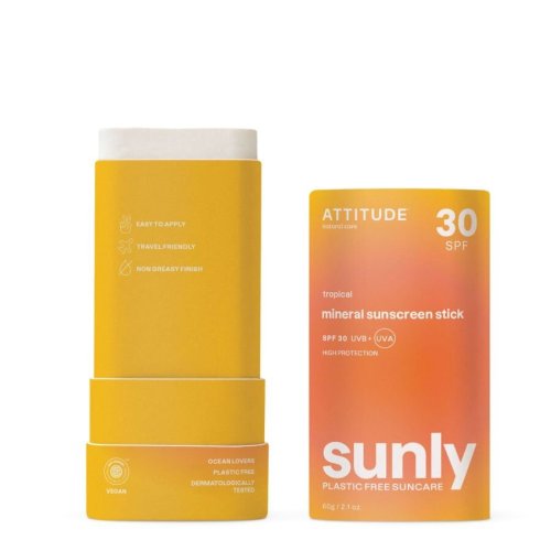 Dětská 100 % minerální ochranná tyčinka na celé tělo ATTITUDE (SPF 30) s vůní Tropical 60 g NOVINKA