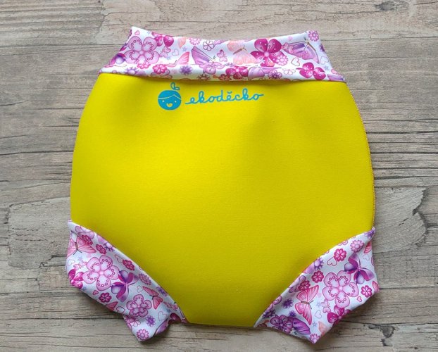 Swim nappy kojenecké neoprenové plavky - Žluté s motýli - Velikost: L