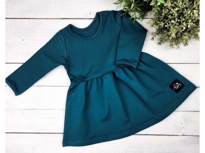 Princess šaty s dlouhým rukávem - Teal - Velikost: 74/80