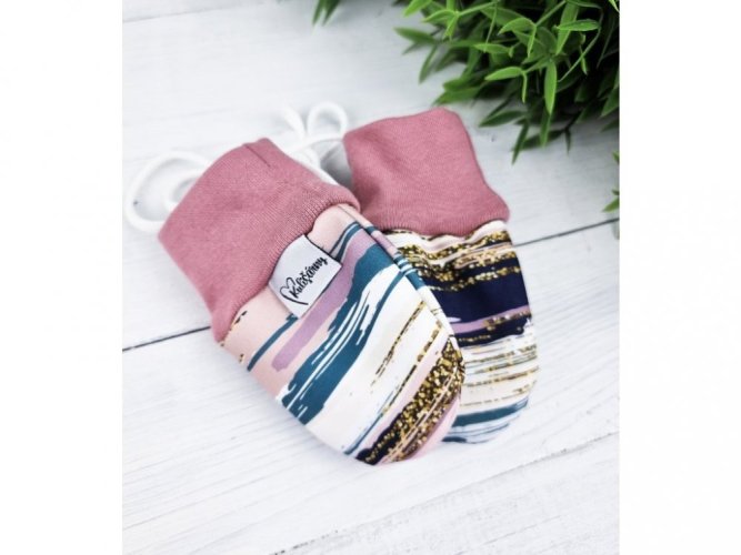 Bezpalcové zateplené SOFT dětské rukavice - Pink Bars - Velikost: 0 - 6 M
