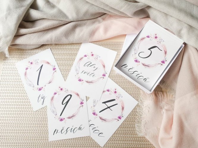 Milníkové kartičky pro miminko (20 ks) - Boho Fialkové (Unisex)