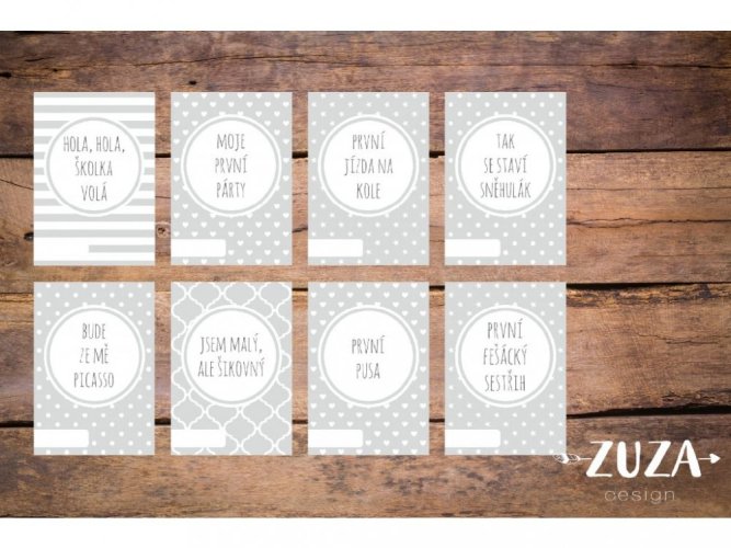 Pokračovací milníkové kartičky (35 ks) - Šedé (Unisex)
