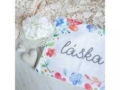 Biobavlněná čtvercová plena s textem " Láska " - Květinky