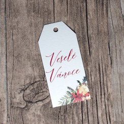 Visačka na vánoční dárek - Ručně psané červené