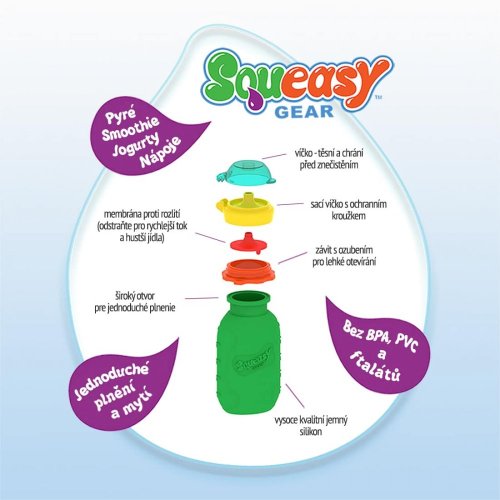 Squeasy Gear silikonová kapsička na jídlo - Modrá 180 ml