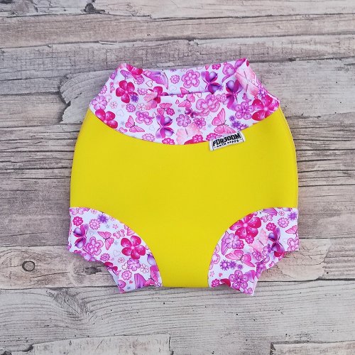 Swim nappy kojenecké neoprenové plavky - Žluté s motýli - Velikost: M