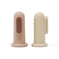 Mushie silikonový zubní kartáček na prst 2 ks Blush / Shifting Sand
