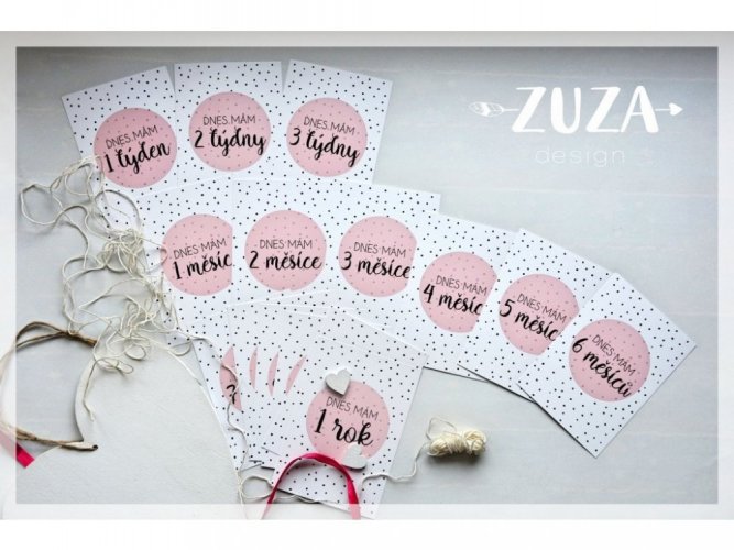 Milníkové kartičky pro holčičku - světle růžové s puntíky