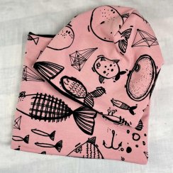 Yháček šmoulí oboustranná čepička - Ryby na růžové
