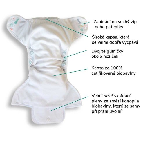Thirsties Natural One Size Pocket Diaper na SZ - Up and Away