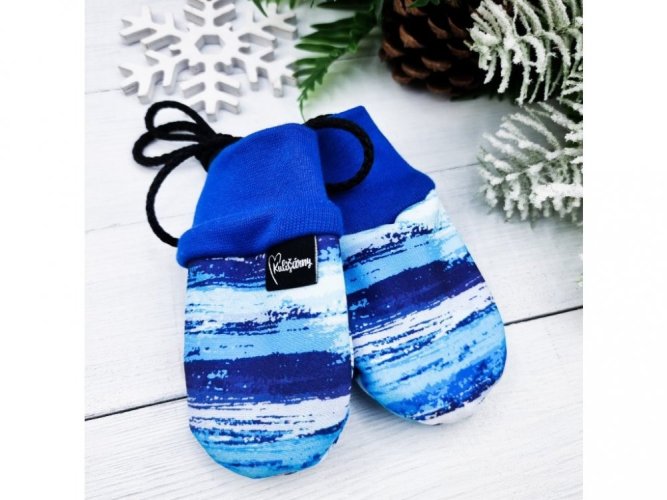 Bezpalcové zateplené SOFT dětské rukavice - Blue Bars - Velikost: 0 - 6 M