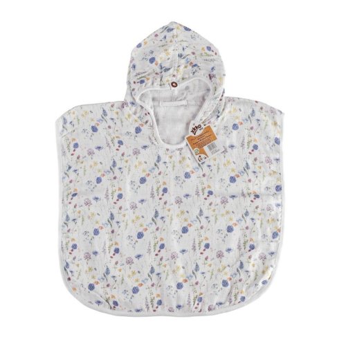 Bambusové pončo XKKO BMB Digi - Blue Wildflowers - Velikost: Velikost 2 ( 2 - 3 roky)