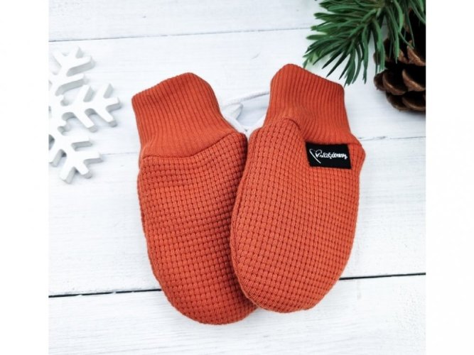 Bezpalcové zateplené dětské rukavice - Teracota - Velikost: 0 - 6 M