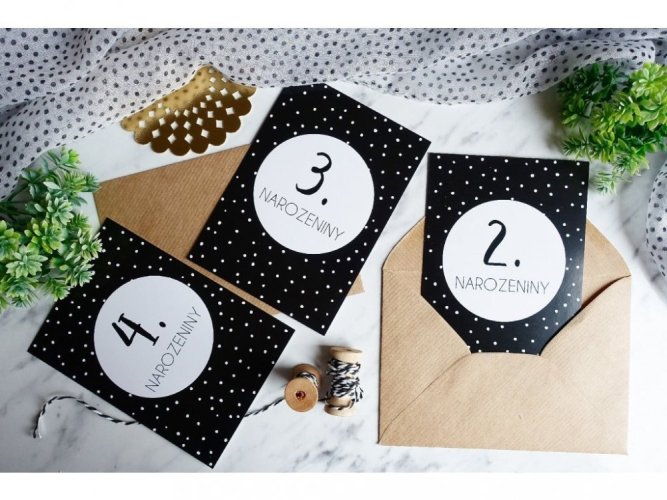 Pokračovací milníkové kartičky - Polka Dot Black