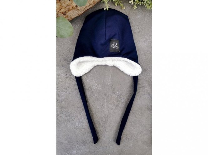 Dětská ušanka s beránkem - Navy White - Velikost: 12 - 18M