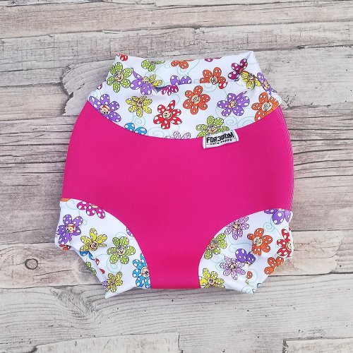 Swim nappy kojenecké neoprenové plavky - Růžové s kytičkami