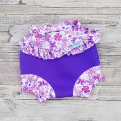 Swim nappy kojenecké neoprenové plavky s volánkem - Fialové s motýlky