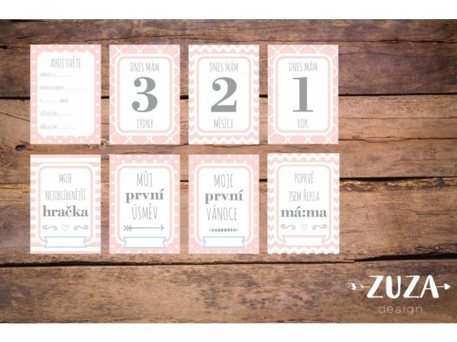 Milníkové kartičky pro holčičku (35 ks) - Růžovo-šedé