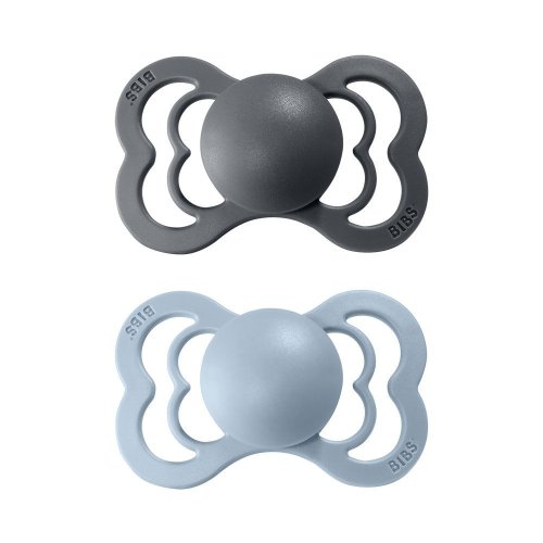 Bibs Supreme dudlíky z kaučuku 2 ks - Iron / Baby Blue - Velikost: Velikost 1 ( 0 - 6 měsíců)