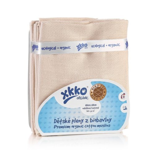 Pleny z biobavlny XKKO Organic 60x60cm Bird Eye Natural 5 ks