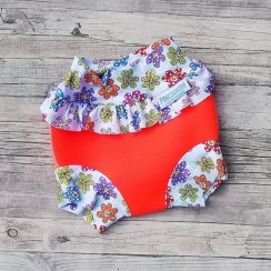 Swim nappy kojenecké neoprenové plavky s volánkem - Oranžové s kytičkami