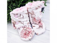 Zimní barefoot capáčky s beránkem - Bunny pink