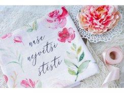 Biobavlněná čtvercová plena s textem " Naše největší štěstí "