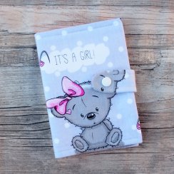 Obal na očkovací průkaz - It´s a girl na šedé