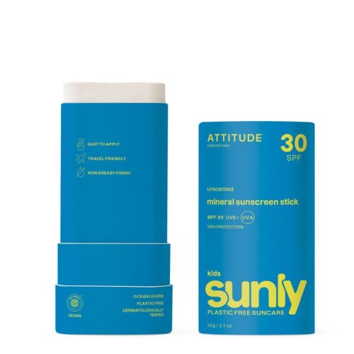 Dětská 100 % minerální ochranná tyčinka na celé tělo ATTITUDE (SPF 30) bez parfemace 60 g