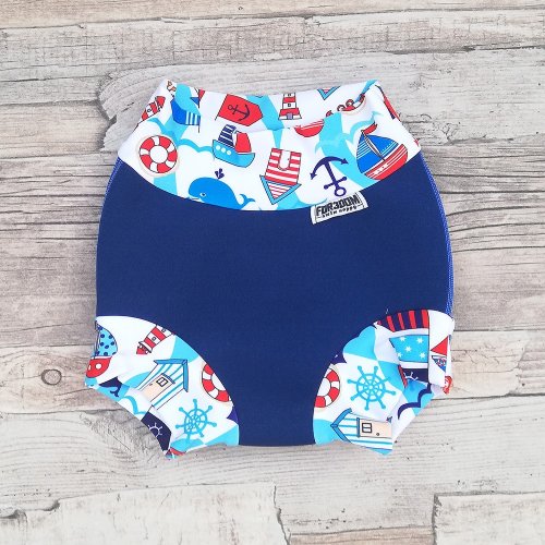 Swim nappy kojenecké neoprenové plavky - Tmavě modré s majákem - Velikost: XL