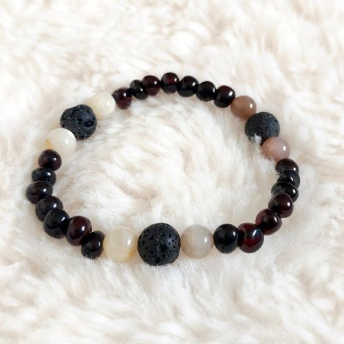 Jantarový náramek pro ženy - S měsíčním kamenem, achátem a lávovými kameny