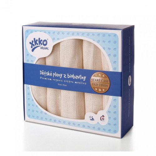 Kikko Dětské pleny z biobavlny XKKO Organic 70x70cm Staré časy Natural 5 ks
