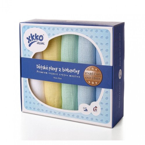 Kikko Dětské pleny z biobavlny XKKO Organic 70x70cm Staré časy Pastels for Boys 5 ks